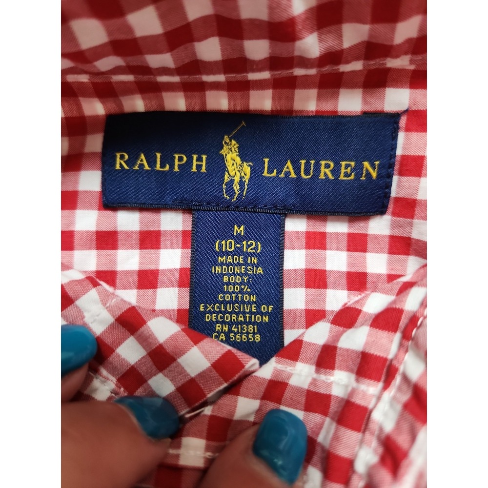 Polo Ralph Lauren Kid's Button Long Sleeve M(10-12) Lot Of 2 Red Blue - Picture 2 of 10